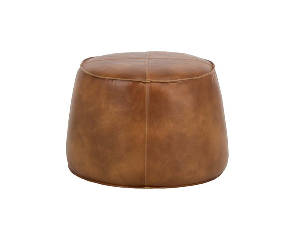Sunpan Mitchell Ottoman - Stylish Round Faux Leather Accent Piece with Decorative Handle for Any Space Tobacco Tan