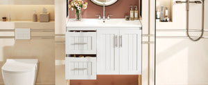 English Elm 36'' Wall Mounted Bathroom Vanity with Ceramic Sink, Solid Wood & MDF Floating Cabinet with Drawers White N710P293299K