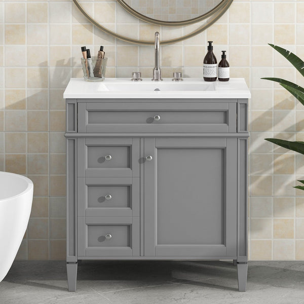 English Elm 30'' Modern Bathroom Vanity With Ceramic Sink, 2 Smooth-Glide Drawers & Tip-Out Compartment Storage N710P206904E
