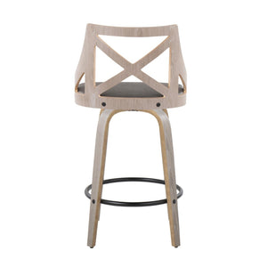 English Elm Fixed-height Swivel Counterstools Mahogany Wood Chrome Footrest Velvet Seat Set of 2 B202S01799