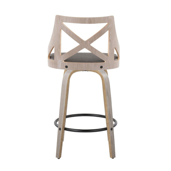 English Elm Fixed-height Swivel Counterstools Mahogany Wood Chrome Footrest Velvet Seat Set of 2 B202S01799