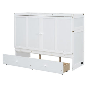 English Elm Queen Murphy Wall Bed with Pull Out Drawer and Built in Usb Charging Cabinet White N708P205905K