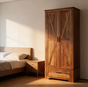 English Elm Kitchen Pantry Cabinet Tall Farmhouse Barn Door Storage with Adjustable Shelves Brown T3971P430946