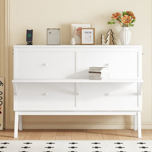 English Elm Queen Murphy Cabinet Bed Solid Pine Build with Usb Charging and Fold Out Desktop White W504S00168