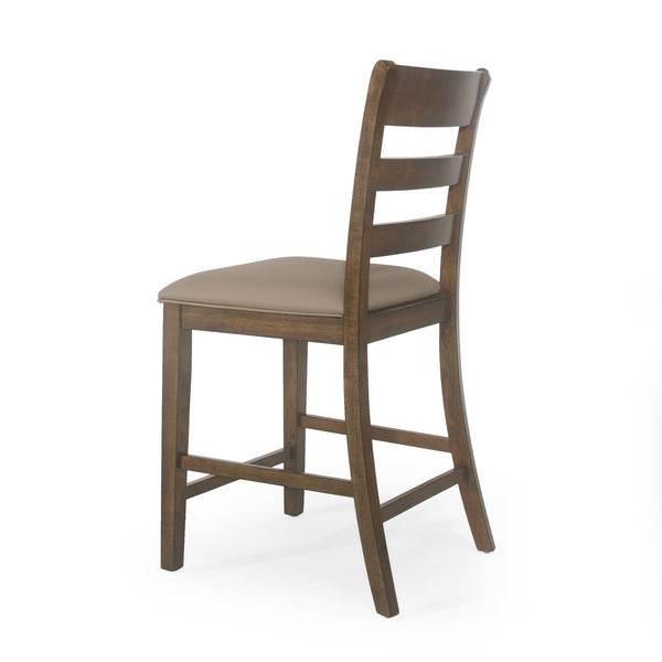 English Elm Christopher Knight Home® - Farmhouse Upholstered Wood Counter Stools Set of 2 — Rustic Ladderback PU Seats, Rubberwood Frame, Cozy Comfort Brown 69005.00ABRN