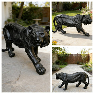 English Elm 15.75" Matte Resin Tiger Sculpture Weatherproof Stalking Pose Garden Entryway Accent Black W5709P462780