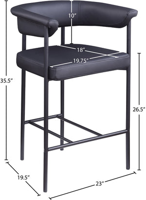 Meridian Furniture Malin Upholstered Counter Stool with Matte Black Iron Frame for Kitchen Islands and Home Bars Black Vegan Leather 428Black-C