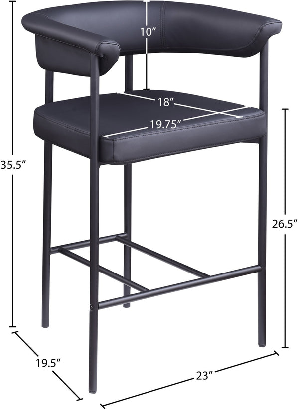 Meridian Furniture Malin Upholstered Counter Stool with Matte Black Iron Frame for Kitchen Islands and Home Bars Black Vegan Leather 428Black-C