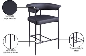 Meridian Furniture Malin Upholstered Counter Stool with Matte Black Iron Frame for Kitchen Islands and Home Bars Black Vegan Leather 428Black-C