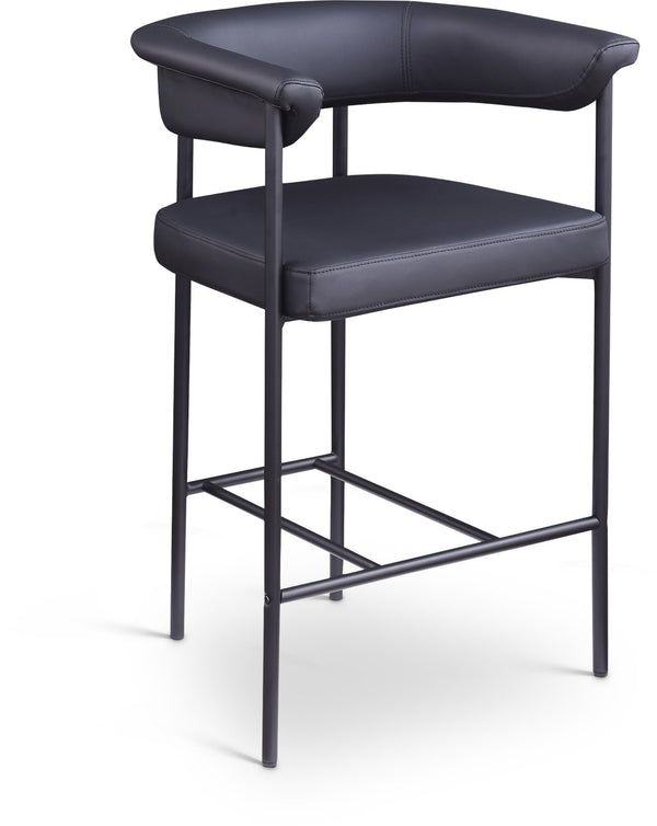 Meridian Furniture Malin Upholstered Counter Stool with Matte Black Iron Frame for Kitchen Islands and Home Bars Black Vegan Leather 428Black-C