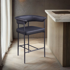 Meridian Furniture Malin Upholstered Counter Stool with Matte Black Iron Frame for Kitchen Islands and Home Bars Black Vegan Leather 428Black-C