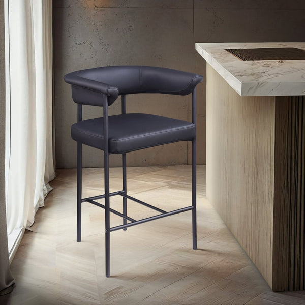 Meridian Furniture Malin Upholstered Counter Stool with Matte Black Iron Frame for Kitchen Islands and Home Bars Black Vegan Leather 428Black-C