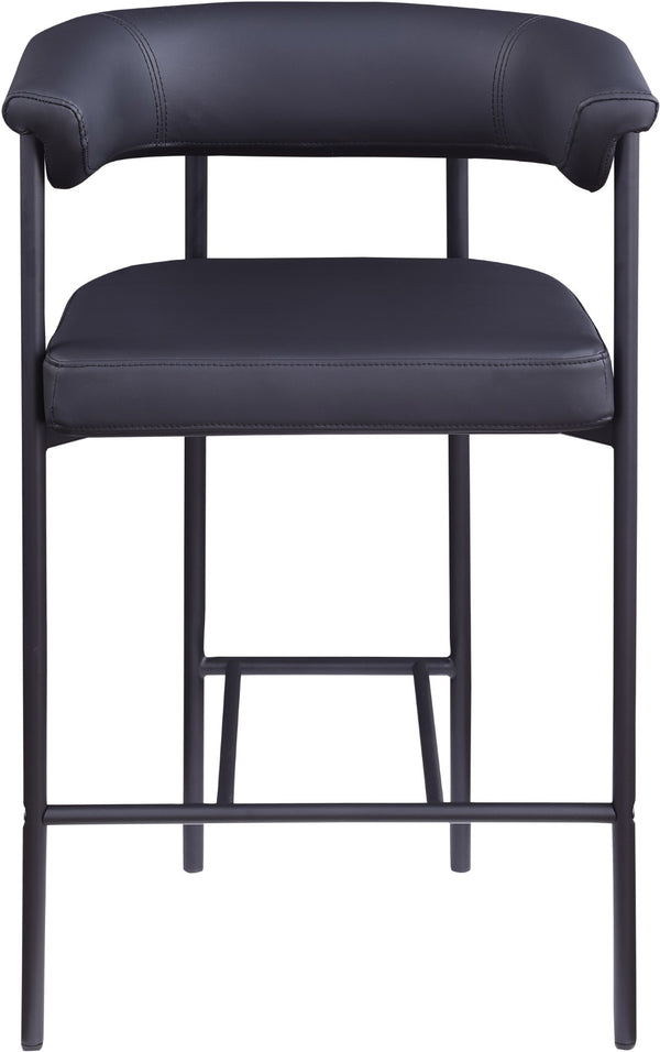 Meridian Furniture Malin Upholstered Counter Stool with Matte Black Iron Frame for Kitchen Islands and Home Bars Black Vegan Leather 428Black-C