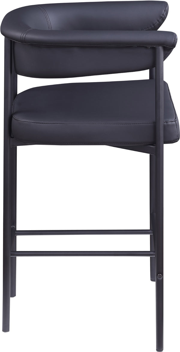Meridian Furniture Malin Upholstered Counter Stool with Matte Black Iron Frame for Kitchen Islands and Home Bars Black Vegan Leather 428Black-C