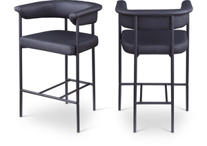 Meridian Furniture Malin Upholstered Counter Stool with Matte Black Iron Frame for Kitchen Islands and Home Bars Black Vegan Leather 428Black-C
