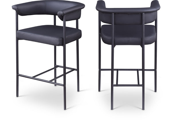 Meridian Furniture Malin Upholstered Counter Stool with Matte Black Iron Frame for Kitchen Islands and Home Bars Black Vegan Leather 428Black-C