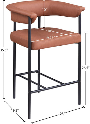 Meridian Furniture Malin Upholstered Counter Stool with Matte Black Iron Frame for Kitchen Islands and Home Bars Cognac Vegan Leather 428Cognac-C