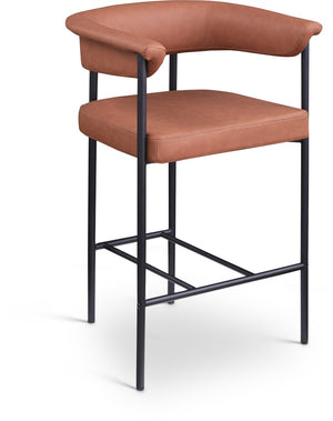 Meridian Furniture Malin Upholstered Counter Stool with Matte Black Iron Frame for Kitchen Islands and Home Bars Cognac Vegan Leather 428Cognac-C
