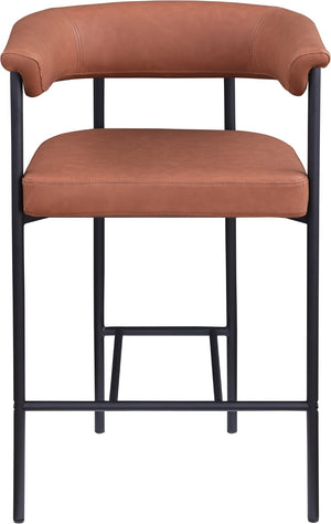 Meridian Furniture Malin Upholstered Counter Stool with Matte Black Iron Frame for Kitchen Islands and Home Bars Cognac Vegan Leather 428Cognac-C
