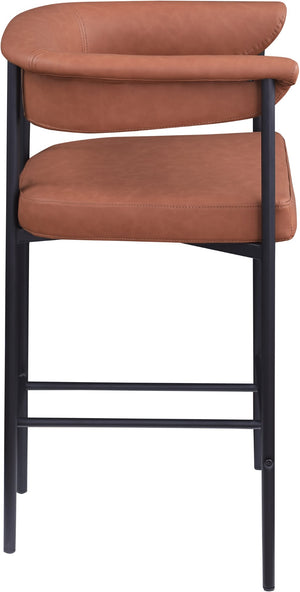 Meridian Furniture Malin Upholstered Counter Stool with Matte Black Iron Frame for Kitchen Islands and Home Bars Cognac Vegan Leather 428Cognac-C