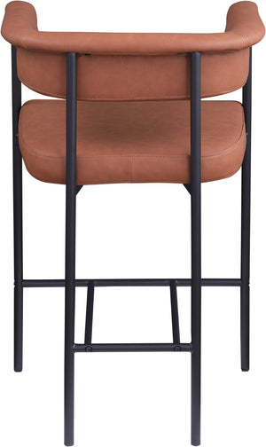 Meridian Furniture Malin Upholstered Counter Stool with Matte Black Iron Frame for Kitchen Islands and Home Bars Cognac Vegan Leather 428Cognac-C