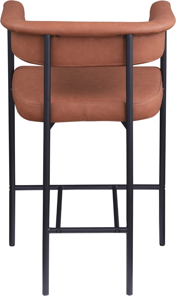 Meridian Furniture Malin Upholstered Counter Stool with Matte Black Iron Frame for Kitchen Islands and Home Bars Cognac Vegan Leather 428Cognac-C