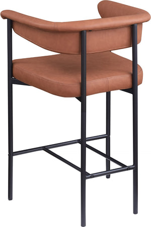 Meridian Furniture Malin Upholstered Counter Stool with Matte Black Iron Frame for Kitchen Islands and Home Bars Cognac Vegan Leather 428Cognac-C
