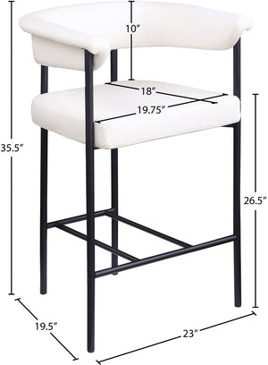 Meridian Furniture Malin Upholstered Counter Stool with Matte Black Iron Frame for Kitchen Islands and Home Bars Cream Vegan Leather 428Cream-C