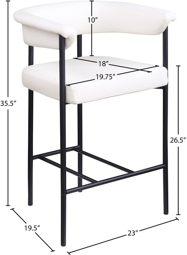 Meridian Furniture Malin Upholstered Counter Stool with Matte Black Iron Frame for Kitchen Islands and Home Bars Cream Vegan Leather 428Cream-C