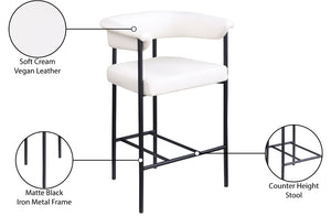 Meridian Furniture Malin Upholstered Counter Stool with Matte Black Iron Frame for Kitchen Islands and Home Bars Cream Vegan Leather 428Cream-C