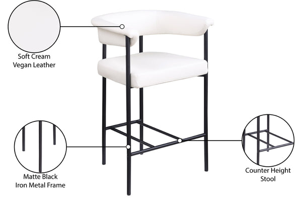 Meridian Furniture Malin Upholstered Counter Stool with Matte Black Iron Frame for Kitchen Islands and Home Bars Cream Vegan Leather 428Cream-C