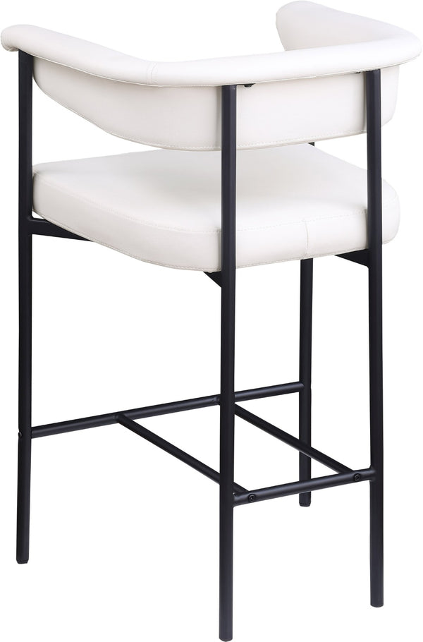 Meridian Furniture Malin Upholstered Counter Stool with Matte Black Iron Frame for Kitchen Islands and Home Bars Cream Vegan Leather 428Cream-C