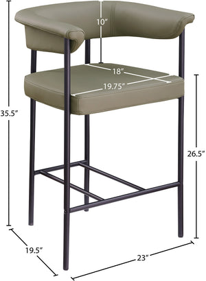 Meridian Furniture Malin Upholstered Counter Stool with Matte Black Iron Frame for Kitchen Islands and Home Bars Olive Vegan Leather 428Olive-C