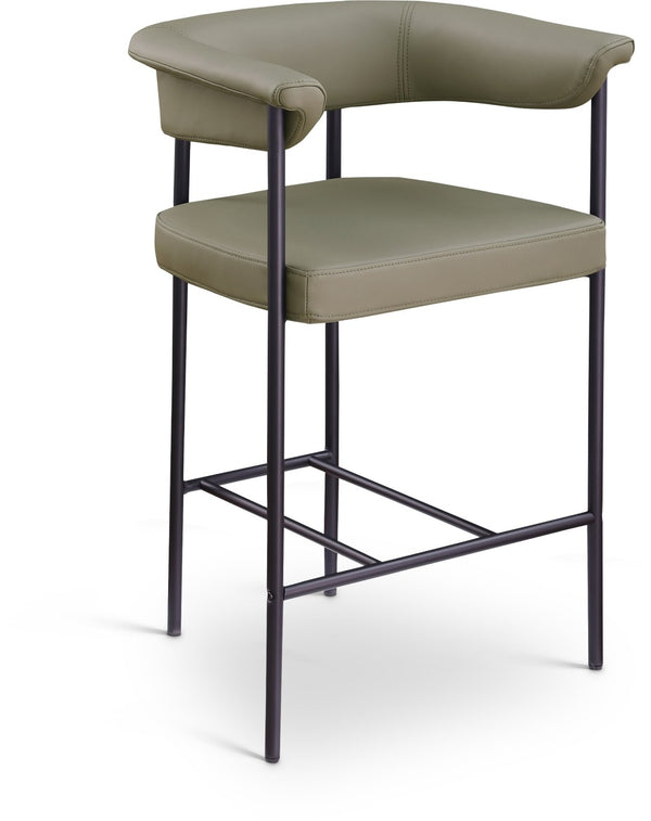 Meridian Furniture Malin Upholstered Counter Stool with Matte Black Iron Frame for Kitchen Islands and Home Bars Olive Vegan Leather 428Olive-C