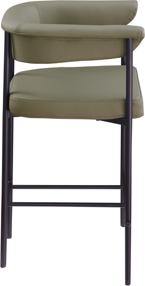 Meridian Furniture Malin Upholstered Counter Stool with Matte Black Iron Frame for Kitchen Islands and Home Bars Olive Vegan Leather 428Olive-C