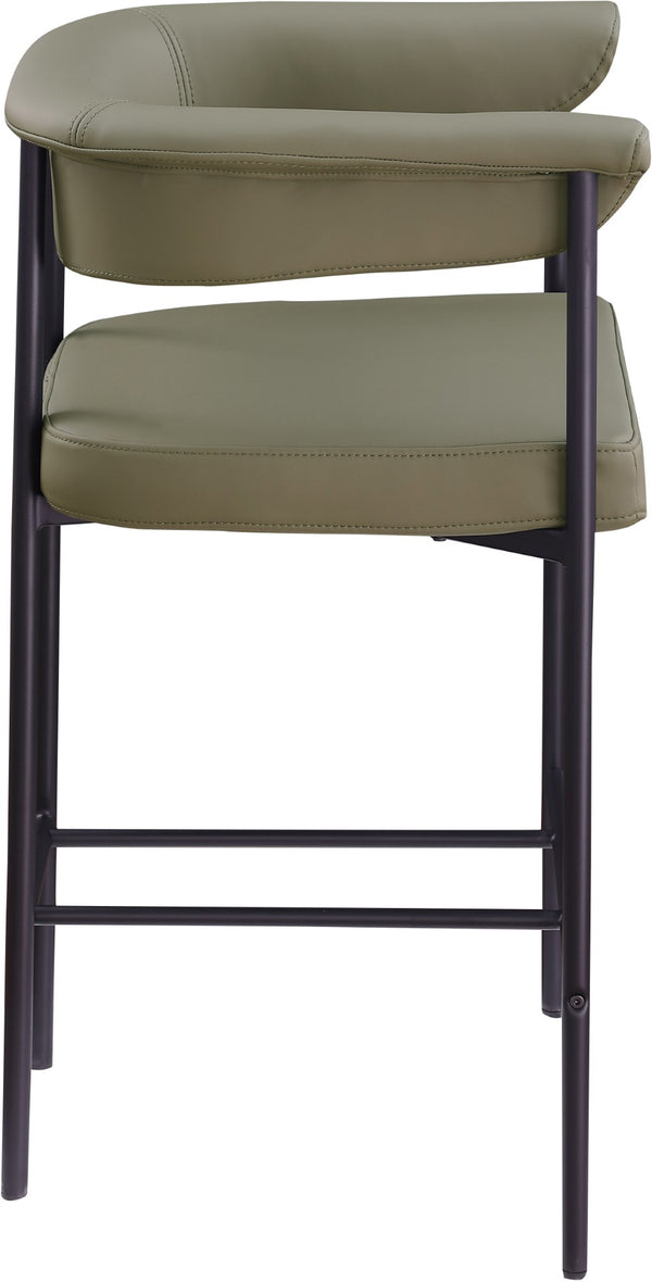 Meridian Furniture Malin Upholstered Counter Stool with Matte Black Iron Frame for Kitchen Islands and Home Bars Olive Vegan Leather 428Olive-C