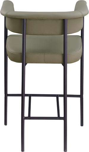 Meridian Furniture Malin Upholstered Counter Stool with Matte Black Iron Frame for Kitchen Islands and Home Bars Olive Vegan Leather 428Olive-C
