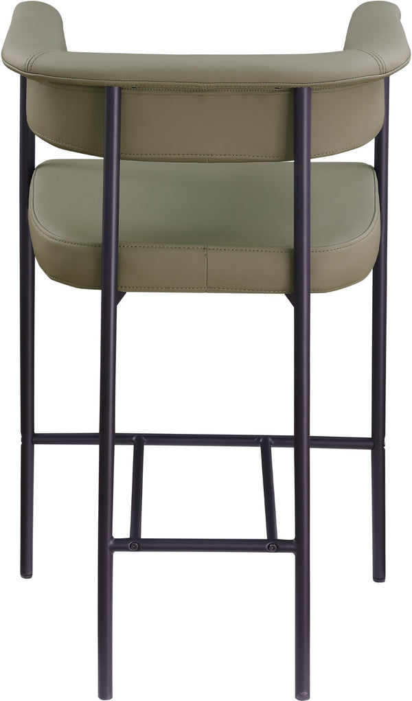 Meridian Furniture Malin Upholstered Counter Stool with Matte Black Iron Frame for Kitchen Islands and Home Bars Olive Vegan Leather 428Olive-C