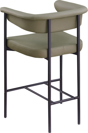 Meridian Furniture Malin Upholstered Counter Stool with Matte Black Iron Frame for Kitchen Islands and Home Bars Olive Vegan Leather 428Olive-C