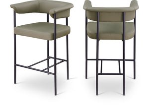 Meridian Furniture Malin Upholstered Counter Stool with Matte Black Iron Frame for Kitchen Islands and Home Bars Olive Vegan Leather 428Olive-C