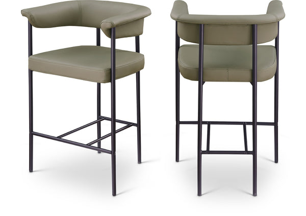 Meridian Furniture Malin Upholstered Counter Stool with Matte Black Iron Frame for Kitchen Islands and Home Bars Olive Vegan Leather 428Olive-C