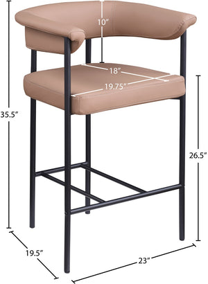 Meridian Furniture Malin Upholstered Counter Stool with Matte Black Iron Frame for Kitchen Islands and Home Bars Tan Vegan Leather 428Tan-C