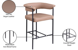 Meridian Furniture Malin Upholstered Counter Stool with Matte Black Iron Frame for Kitchen Islands and Home Bars Tan Vegan Leather 428Tan-C