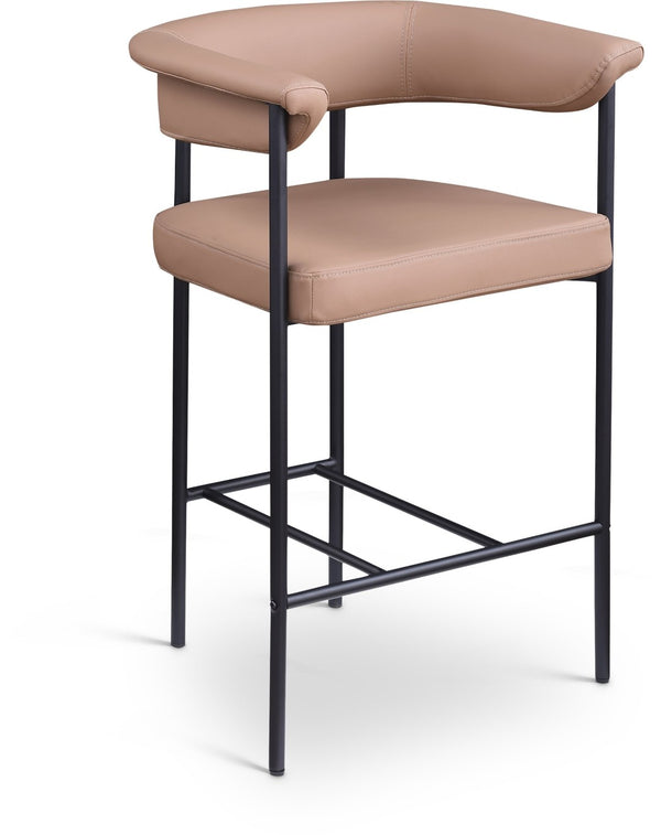 Meridian Furniture Malin Upholstered Counter Stool with Matte Black Iron Frame for Kitchen Islands and Home Bars Tan Vegan Leather 428Tan-C