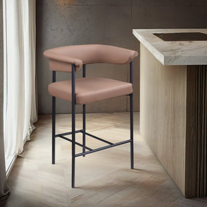 Meridian Furniture Malin Upholstered Counter Stool with Matte Black Iron Frame for Kitchen Islands and Home Bars Tan Vegan Leather 428Tan-C