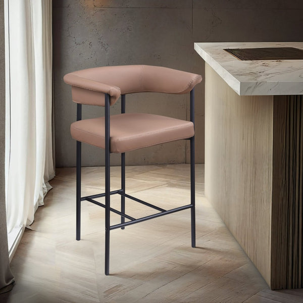Meridian Furniture Malin Upholstered Counter Stool with Matte Black Iron Frame for Kitchen Islands and Home Bars Tan Vegan Leather 428Tan-C