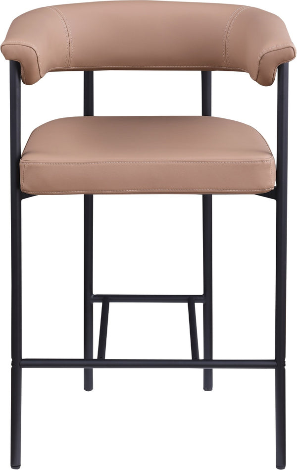 Meridian Furniture Malin Upholstered Counter Stool with Matte Black Iron Frame for Kitchen Islands and Home Bars Tan Vegan Leather 428Tan-C