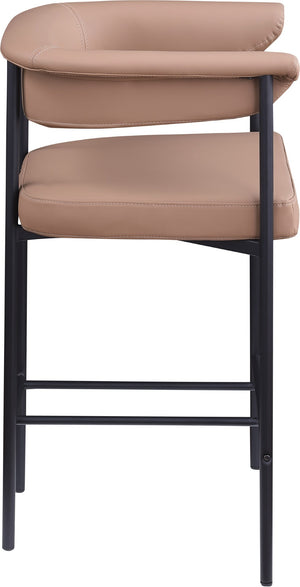 Meridian Furniture Malin Upholstered Counter Stool with Matte Black Iron Frame for Kitchen Islands and Home Bars Tan Vegan Leather 428Tan-C