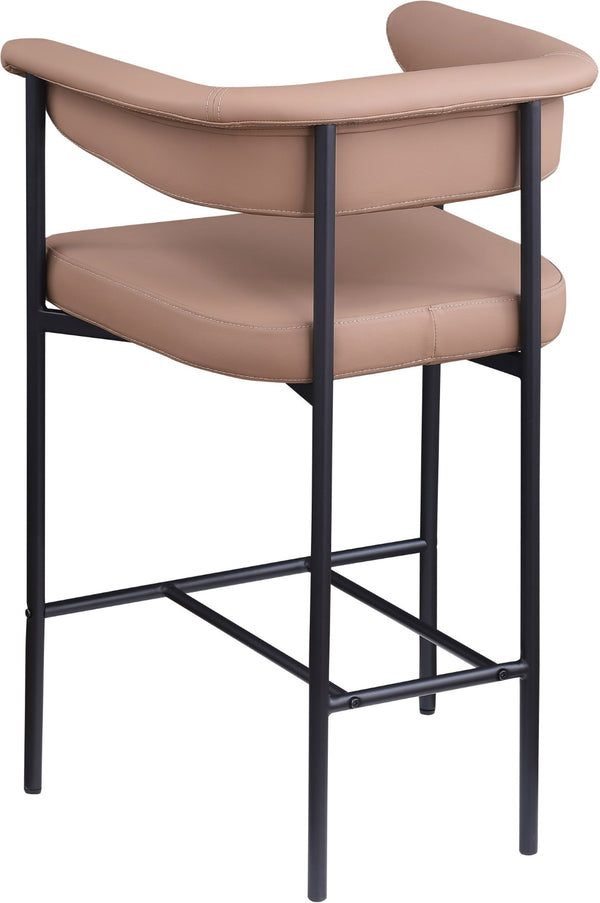 Meridian Furniture Malin Upholstered Counter Stool with Matte Black Iron Frame for Kitchen Islands and Home Bars Tan Vegan Leather 428Tan-C