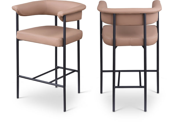 Meridian Furniture Malin Upholstered Counter Stool with Matte Black Iron Frame for Kitchen Islands and Home Bars Tan Vegan Leather 428Tan-C